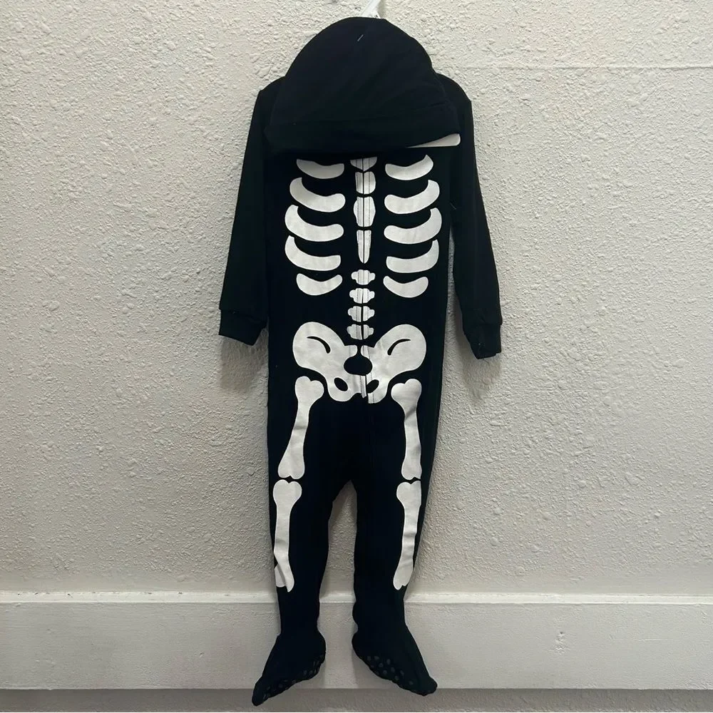 Modern Kids Skeleton Halloween Footie Pajamas with Hat NEW 18M